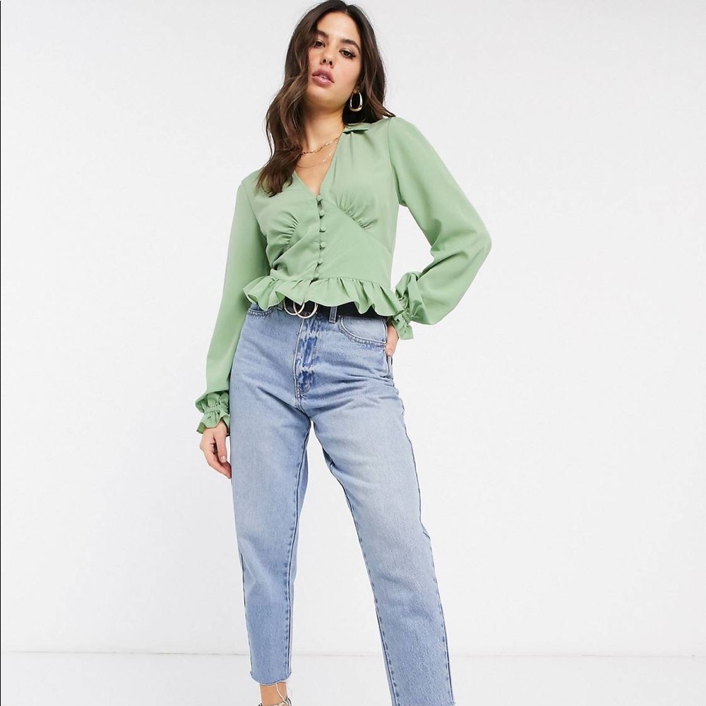 ASOS DESIGN long sleeve v neck tea blouse